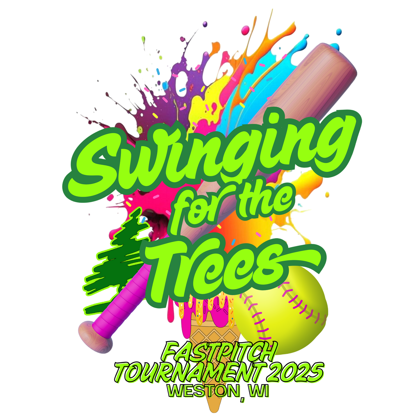 “Swinging For the Trees” Rainbow Drip Logo