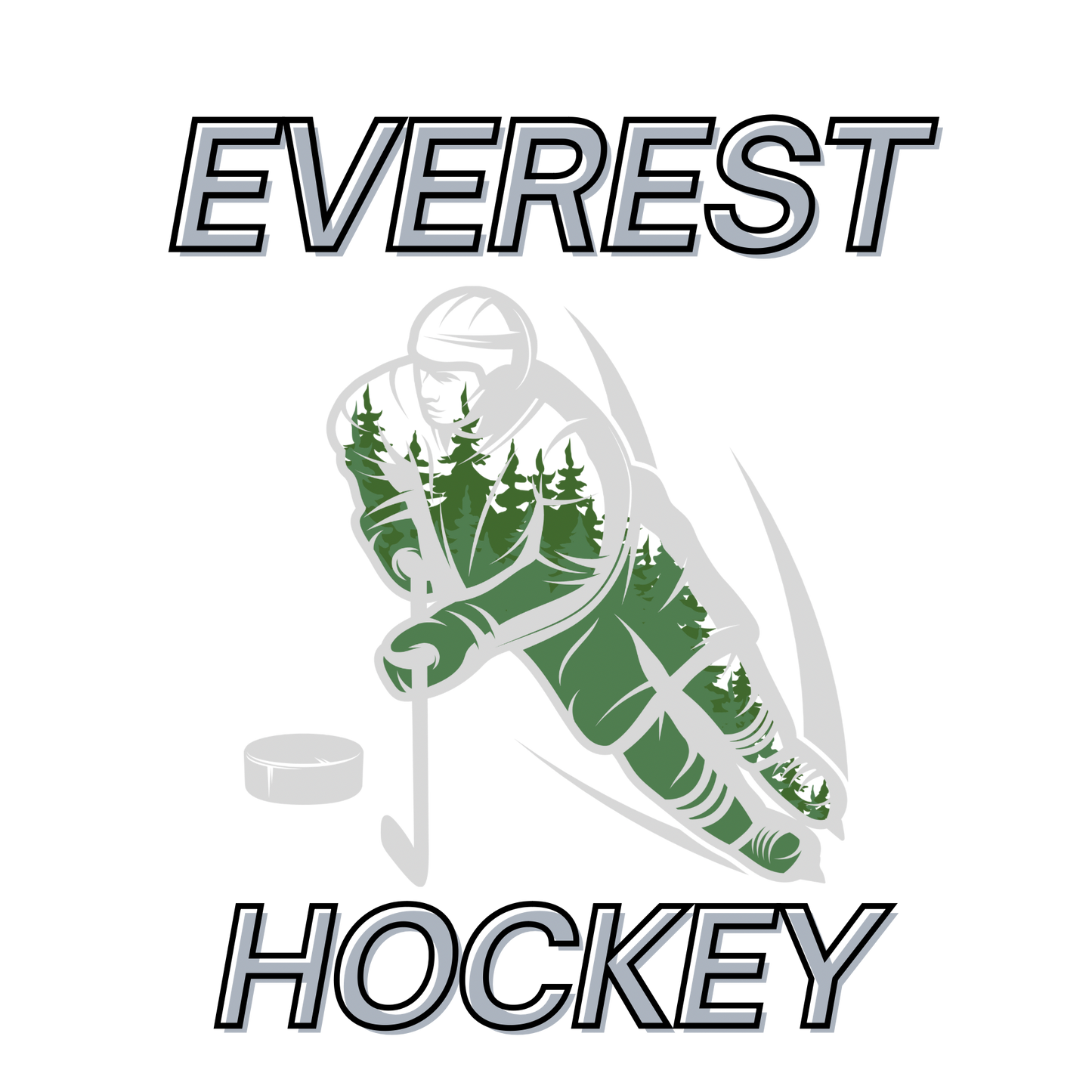 Everest Hockey Player with Evergreen Trees